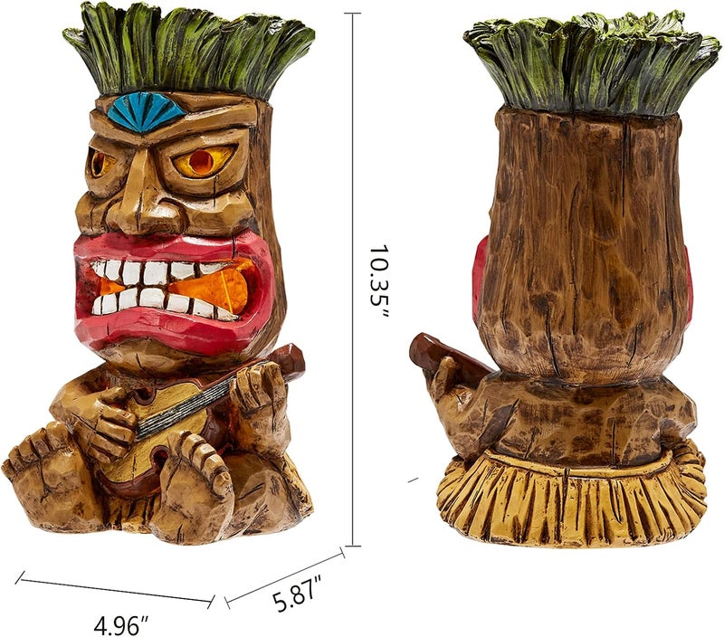 Yiosax Solar Tiki Statue Outdoor Decor-Garden Guitar Tiki Statues-Tiki Bar Decorations for Outdoor Patio Yard Lawn Balcony Bar Party,Waterproof Garden Sculpture 10.35 Inch Tall - Image 3
